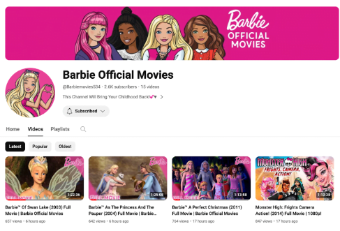 Barbie Movies on YouTube