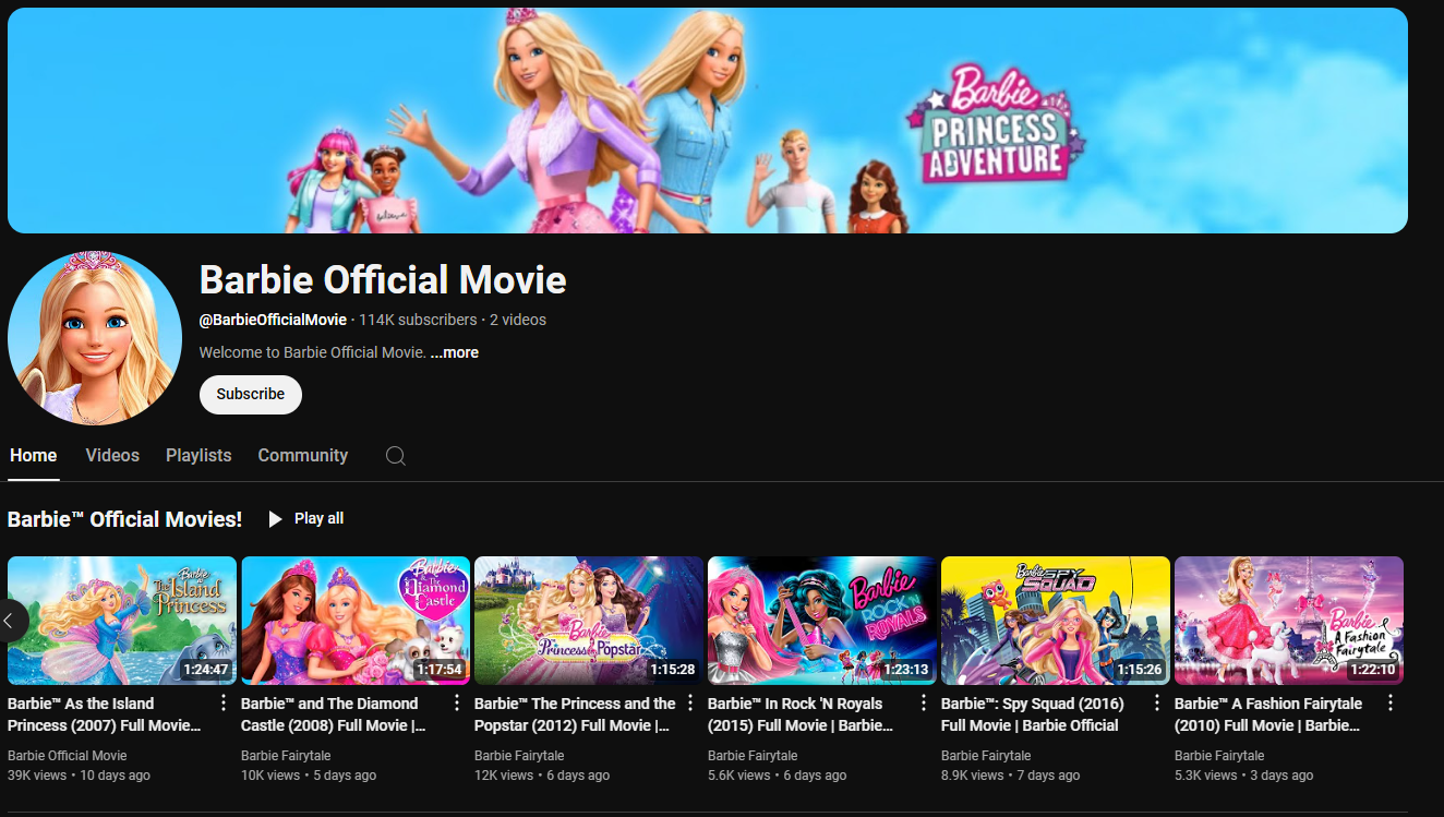 Barbie YouTube channel